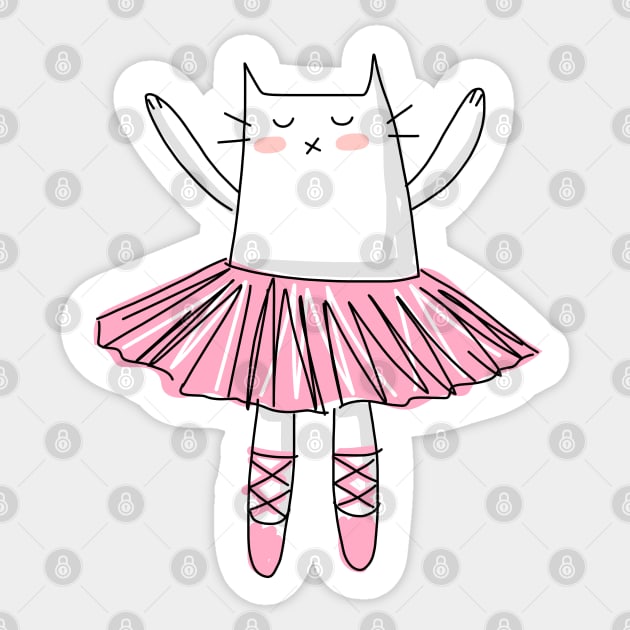 Pink Ballerina Cat Sticker by HappyCatPrints